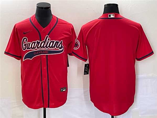 Men%27s Cleveland Guardians Blank Red With Patch Cool Base Stitched Baseball Jersey->cleveland indians->MLB Jersey